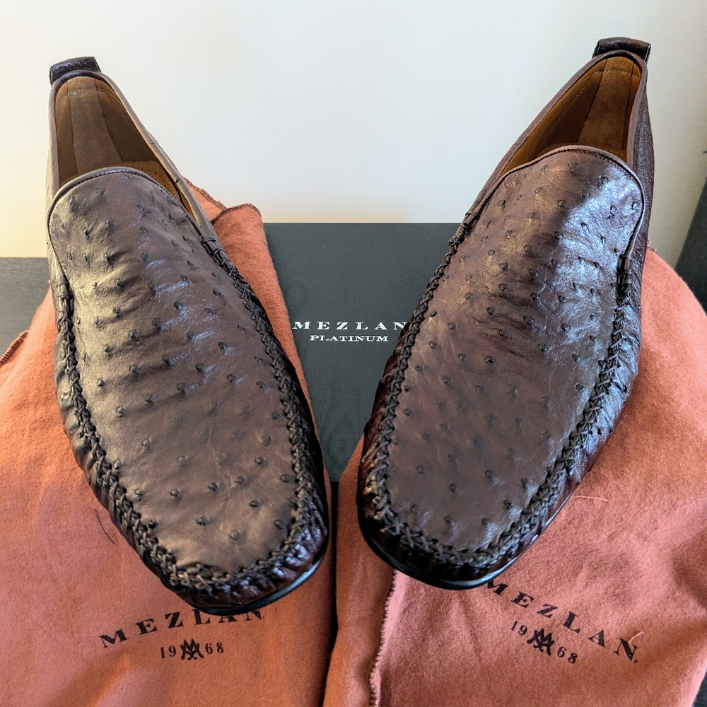 Mezlan Platinum Ostrich Loafers